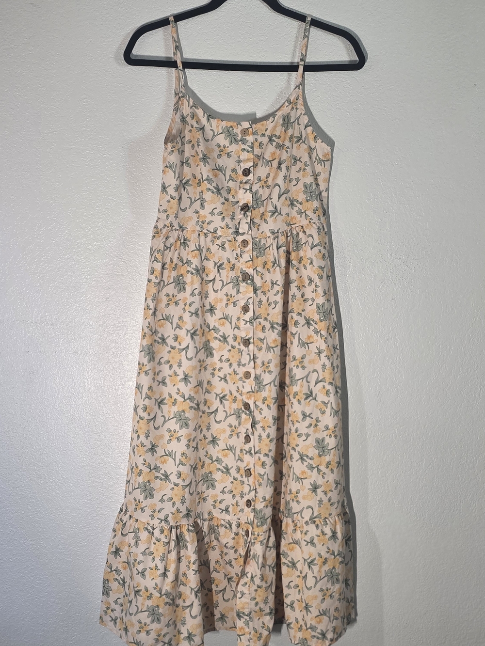 Sleeveless Yellow Floral Maxi Dress with Button Front